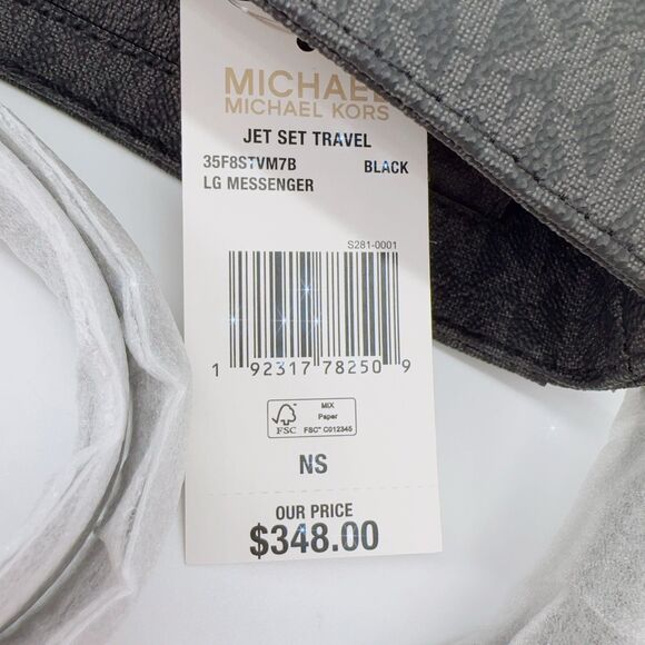 Michael Kors Logo Jet Set Travel Large Black Silver Messenger Bag Crossbody NWT - Picture 8 of 11